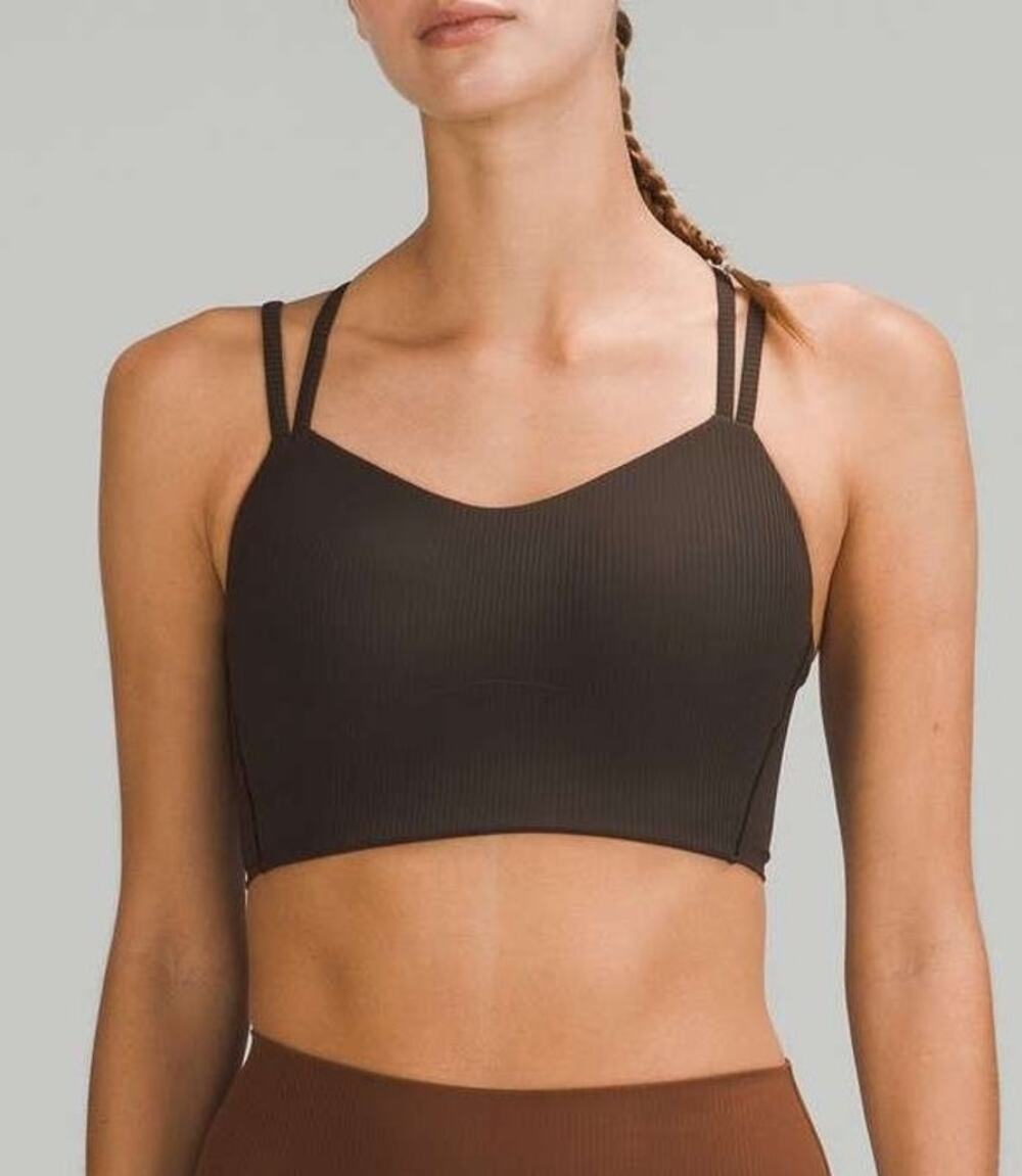 Lululemon Like a Cloud Ribbed Longline Bra Size 12 Olive Green Yoga Gym Pilates